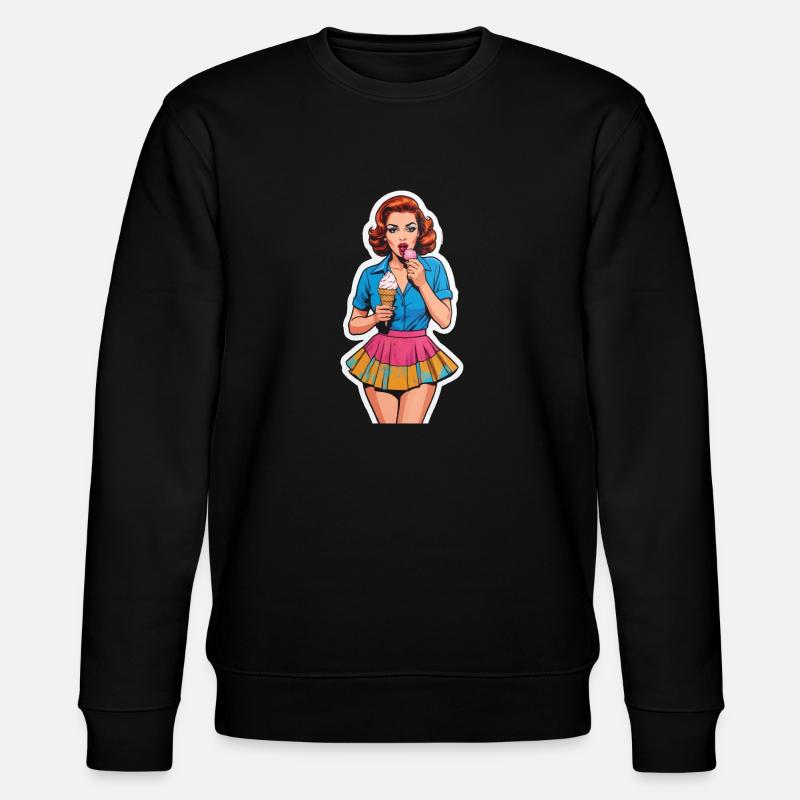 Retro Mädchen Eis essen - Stanley/Stella Unisex Bio-Sweatshirt CHANGER  - Schwarz