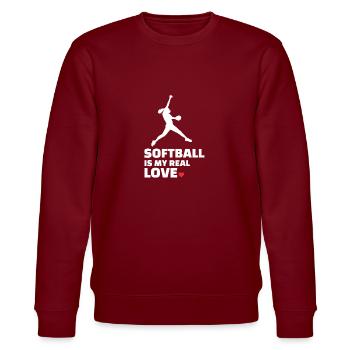 Ich Liebe Softball - Stanley/Stella Unisex Bio-Sweatshirt CHANGER  - Burgunderrot - Vorne - Nik (191cm) & Marisol (170cm)