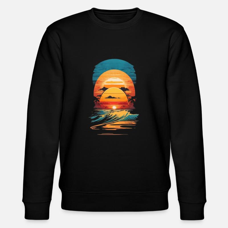 Retro Sunset Wellen - Stanley/Stella Unisex Bio-Sweatshirt CHANGER  - Schwarz
