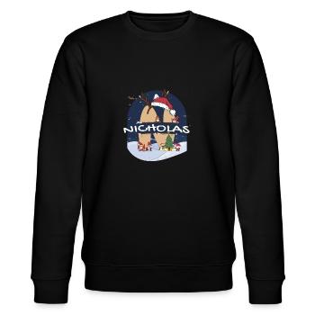 Awesome Nicholas Name w Santa Hat in Xmas Theme - Stanley/Stella CHANGER Unisex Organic Sweatshirt - black - Front - Nik (191cm) & Marisol (170cm)