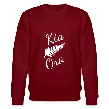 Kia Ora Neuseeland Maori Gruß Begrüßung Silberfarn - Stanley/Stella Unisex Bio-Sweatshirt CHANGER  - Burgunderrot - Vorne - Nik (191cm) & Marisol (170cm)