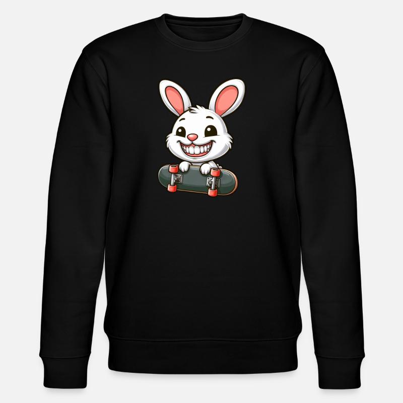 Cute White Bunny Rabbit Skateboard - Stanley/Stella CHANGER Unisex Organic Sweatshirt - black