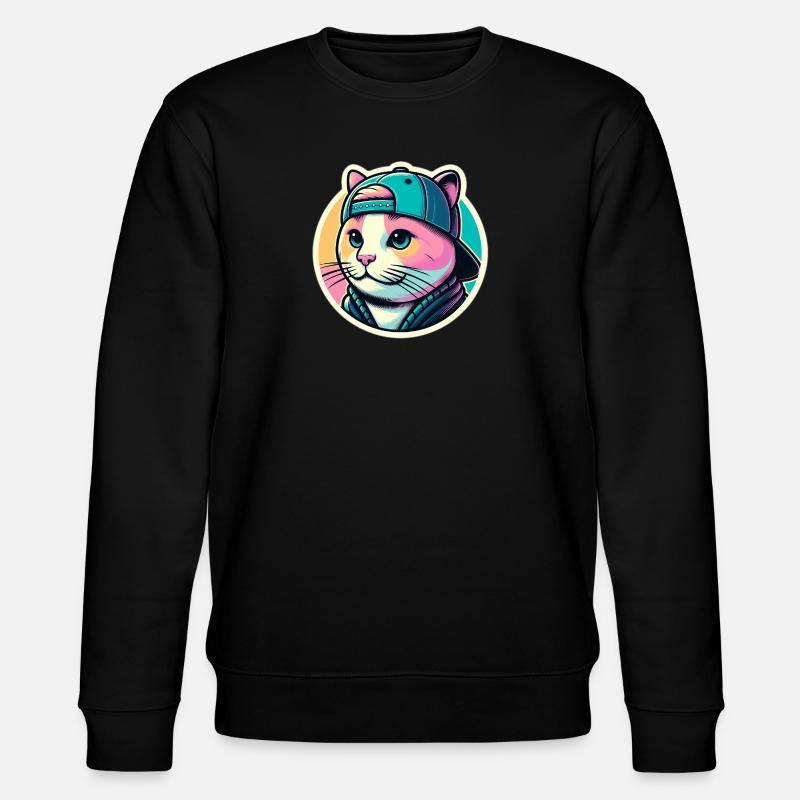 Katze mit Kappe in Pastell - Stanley/Stella Unisex Bio-Sweatshirt CHANGER  - Schwarz