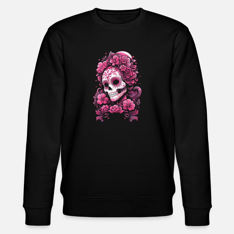 Skull Mexican Muertos Day of the Dead Pink - Stanley/Stella CHANGER Unisex Organic Sweatshirt - black