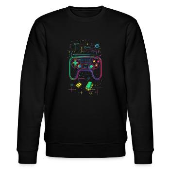 zocken gaming gamer nerd geek controller - Stanley/Stella Unisex Bio-Sweatshirt CHANGER  - Schwarz - Vorne - Nik (191cm) & Marisol (170cm)