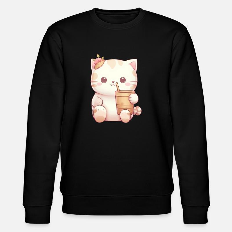 Cat in Bubble Tea Magic - Stanley/Stella CHANGER Unisex Organic Sweatshirt - black