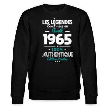 Anniversaire 60 ans - Légendes nées Avril 1965 - Sweat bio CHANGER Stanley/Stella Unisexe - noir - Devant - Nik (191cm) & Marisol (170cm)