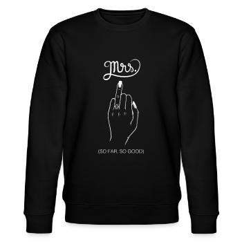 Mrs Hochzeit Heiraten Ringfinger Ring - Stanley/Stella Unisex Bio-Sweatshirt CHANGER  - Schwarz - Vorne - Nik (191cm) & Marisol (170cm)