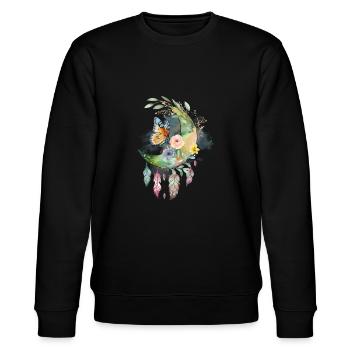 Mond Traumfänger Schmetterling Rosen, Zeichnung - Stanley/Stella Unisex Bio-Sweatshirt CHANGER  - Schwarz - Vorne - Nik (191cm) & Marisol (170cm)