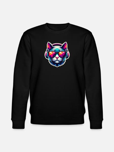 Katze Brille Kopfhörer bunt polygon - Stanley/Stella Unisex Bio-Sweatshirt CHANGER - Schwarz