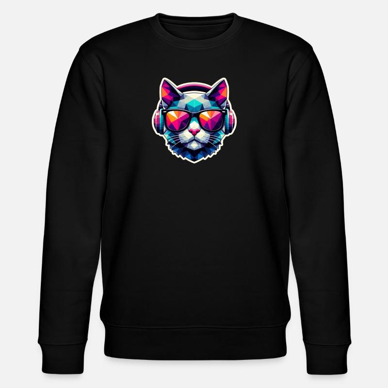 Katze Brille Kopfhörer bunt polygon - Stanley/Stella Unisex Bio-Sweatshirt CHANGER  - Schwarz