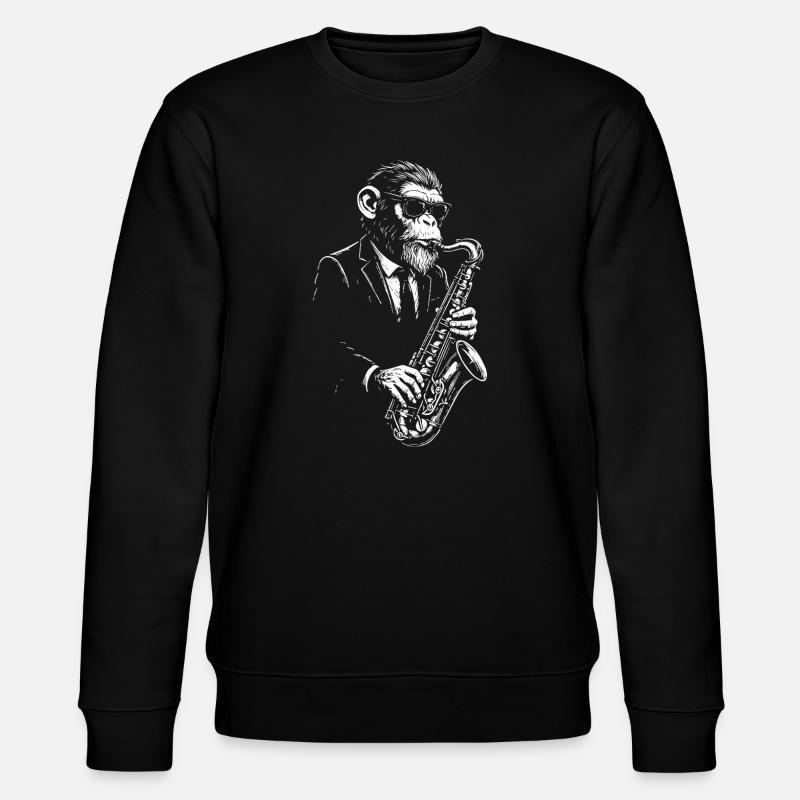 Jazz-Saxophon-Affe im Anzug - Stanley/Stella Unisex Bio-Sweatshirt CHANGER  - Schwarz