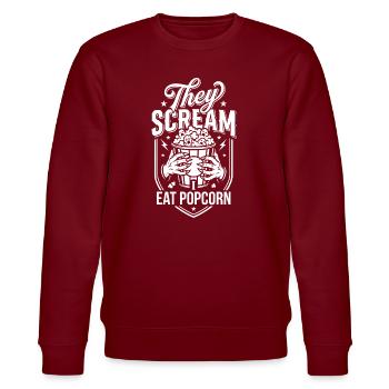 Schreie und Popcorn Genuss - Stanley/Stella Unisex Bio-Sweatshirt CHANGER  - Burgunderrot - Vorne - Nik (191cm) & Marisol (170cm)