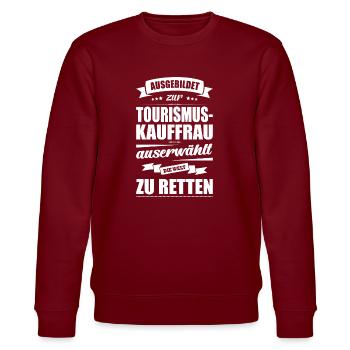 Ausgebildet Zur Tourismuskauffrau Abschluss Azubi - Stanley/Stella Unisex Bio-Sweatshirt CHANGER  - Burgunderrot - Vorne - Nik (191cm) & Marisol (170cm)