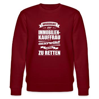 Ausgebildet Zur Immobilienkauffrau Abschluss Azubi - Stanley/Stella Unisex Bio-Sweatshirt CHANGER  - Burgunderrot - Vorne - Nik (191cm) & Marisol (170cm)