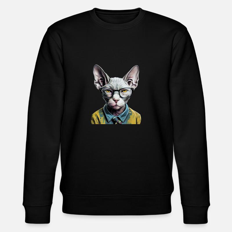 Hipster-Katze Ziggy - Stanley/Stella Unisex Bio-Sweatshirt CHANGER  - Schwarz