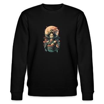 Vergängliche Eleganz: Abstrakte Japanerin - Stanley/Stella Unisex Bio-Sweatshirt CHANGER  - Schwarz - Vorne - Nik (191cm) & Marisol (170cm)