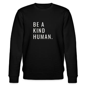 Be a kind Human Tshirt - Stanley/Stella Unisex Bio-Sweatshirt CHANGER  - Schwarz - Vorne - Nik (191cm) & Marisol (170cm)
