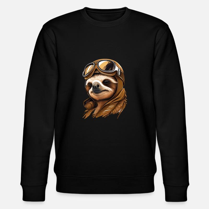 Faultier mit Fliegerbrille - Stanley/Stella Unisex Bio-Sweatshirt CHANGER  - Schwarz