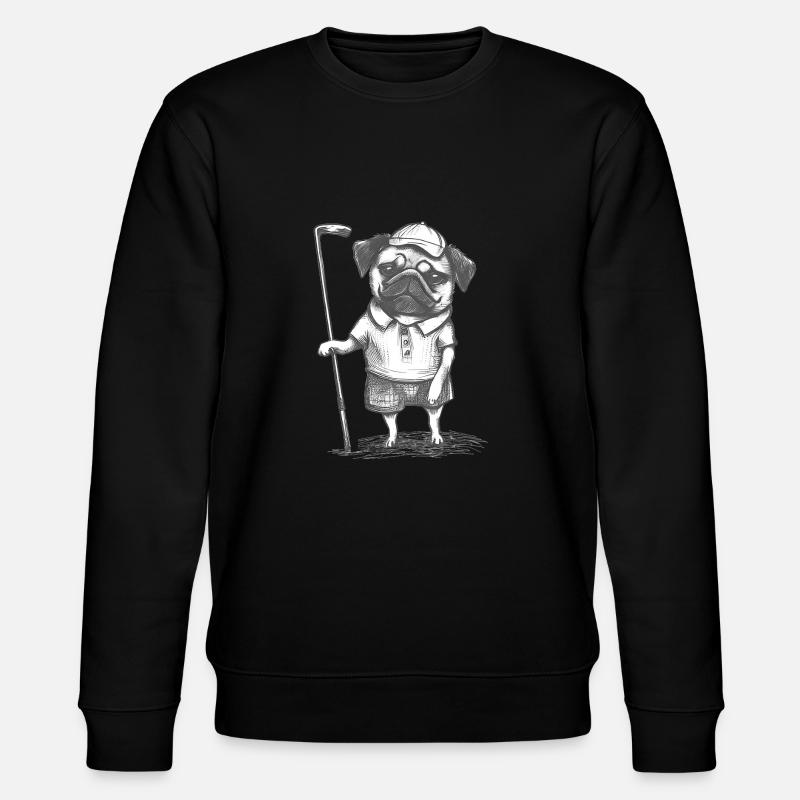 Mops Golfer Bleistiftzeichnung - Stanley/Stella Unisex Bio-Sweatshirt CHANGER  - Schwarz