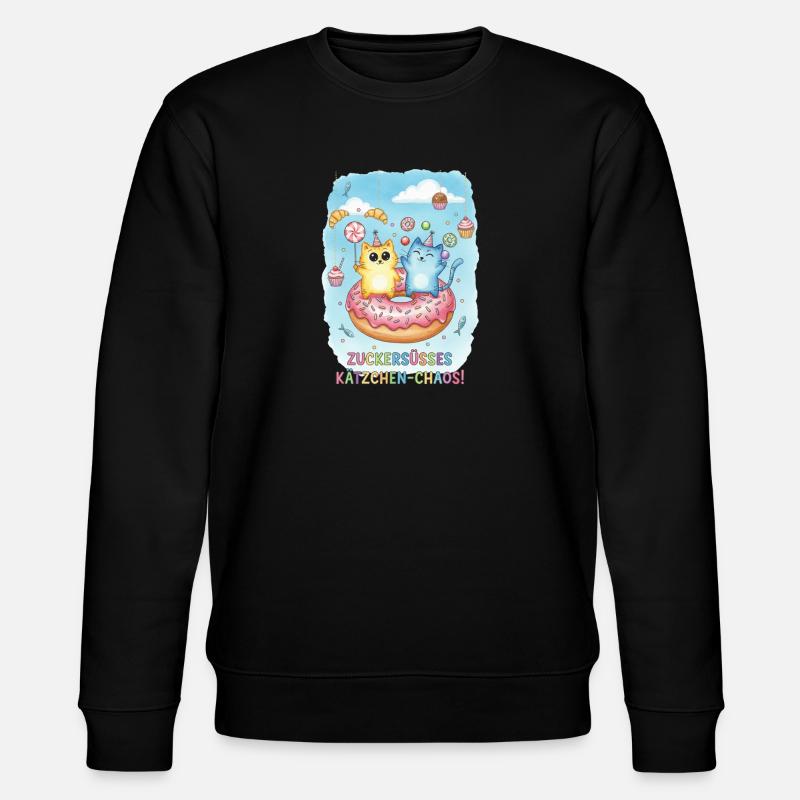 Katzchen-Chaos auf dem Donut - Stanley/Stella Unisex Bio-Sweatshirt CHANGER  - Schwarz