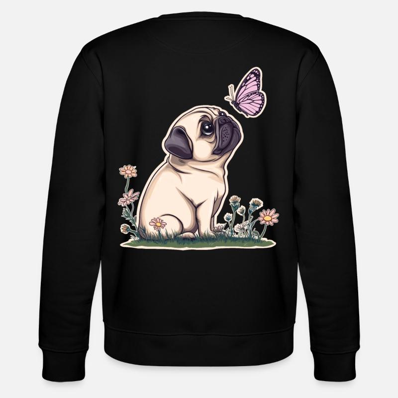 Mops mit Schmetterling - Stanley/Stella Unisex Bio-Sweatshirt CHANGER  - Schwarz