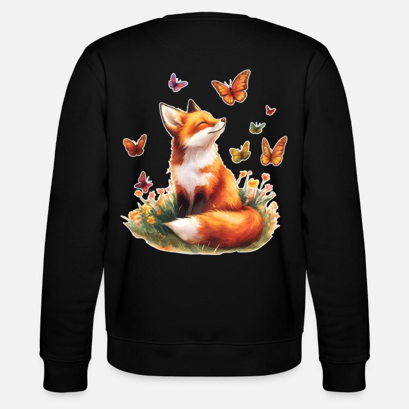 Fuchs mit Schmetterlingen - Stanley/Stella Unisex Bio-Sweatshirt CHANGER  - Schwarz