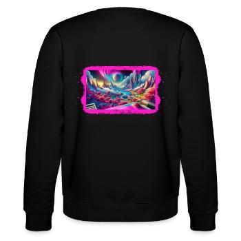 Futuristische 3D Welt - Surreales 3D Kunstmotiv - Stanley/Stella Unisex Bio-Sweatshirt CHANGER  - Schwarz - Hinten - Marisol (170cm)