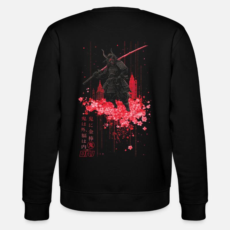Oni - samurai mit Sakura Kirschblüten - Stanley/Stella Unisex Bio-Sweatshirt CHANGER - Schwarz
