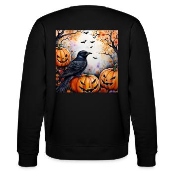 Krähe sitzt auf Kürbis - Stanley/Stella Unisex Bio-Sweatshirt CHANGER  - Schwarz - Hinten - Marisol (170cm)
