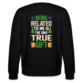 Being Related To Me – Lustiger Weihnachtsspruch - Stanley/Stella Unisex Bio-Sweatshirt CHANGER  - Schwarz - Hinten - Marisol (170cm)