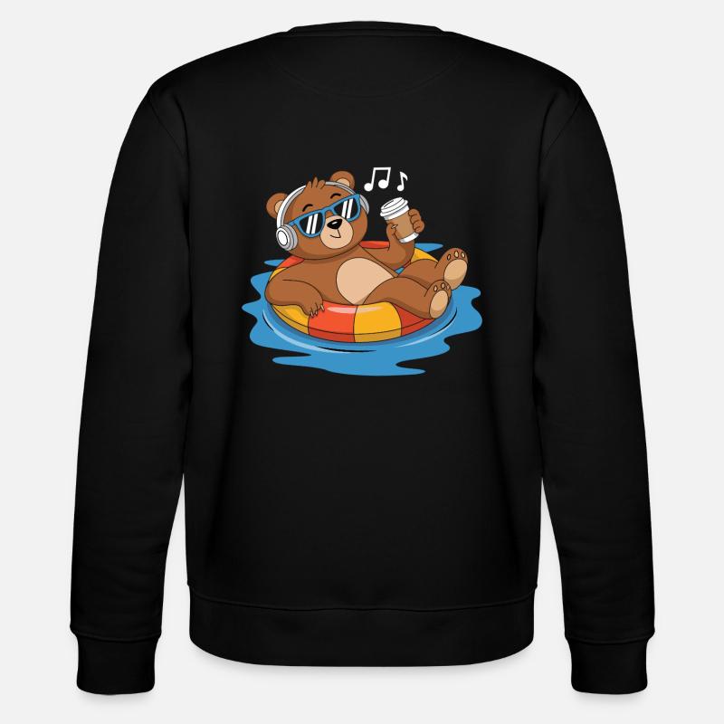 Chilliger Bär im Pool - Stanley/Stella Unisex Bio-Sweatshirt CHANGER  - Schwarz