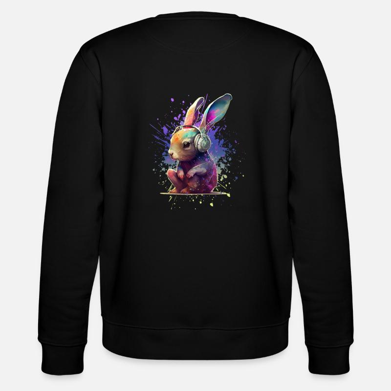 Bunter Hase mit Kopfhörern - Stanley/Stella Unisex Bio-Sweatshirt CHANGER  - Schwarz