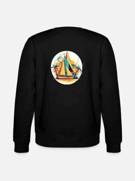 Harmonie der Retro Segel Geometrisches Segelboot - Stanley/Stella Unisex Bio-Sweatshirt CHANGER  - Schwarz