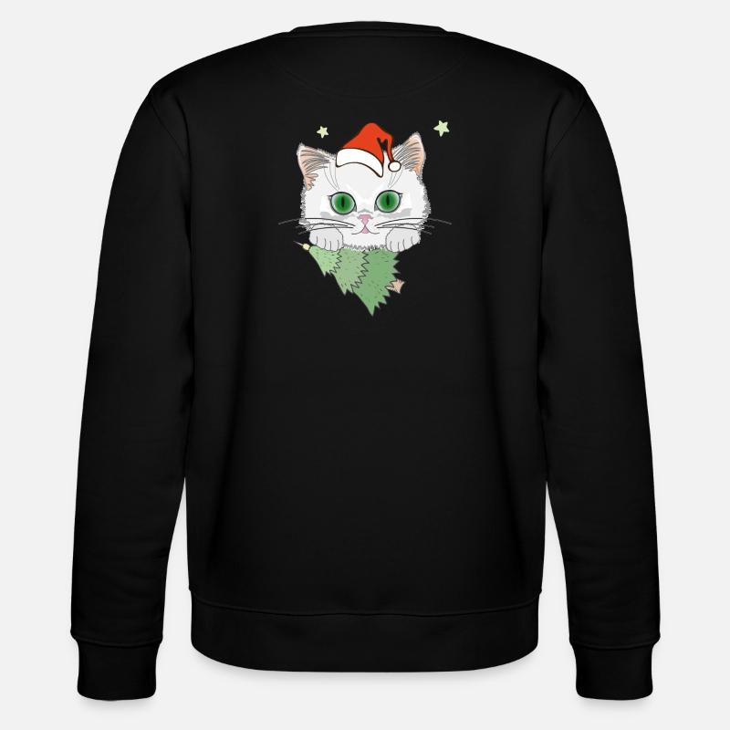 Katze mit Weihnachtsbaum - Stanley/Stella Unisex Bio-Sweatshirt CHANGER  - Schwarz