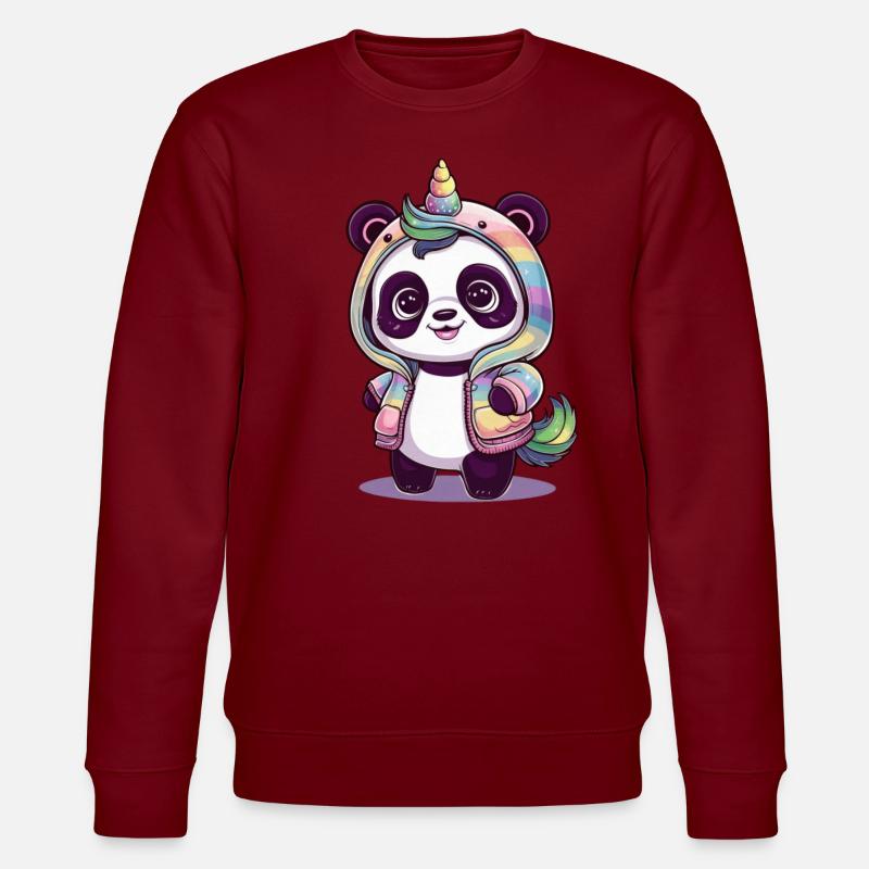 Niedlicher Einhorn Panda - Stanley/Stella Unisex Bio-Sweatshirt CHANGER - Burgunderrot