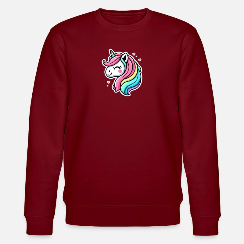 Einhorn Comic Regenbogen Herzen - Stanley/Stella Unisex Bio-Sweatshirt CHANGER - Burgunderrot
