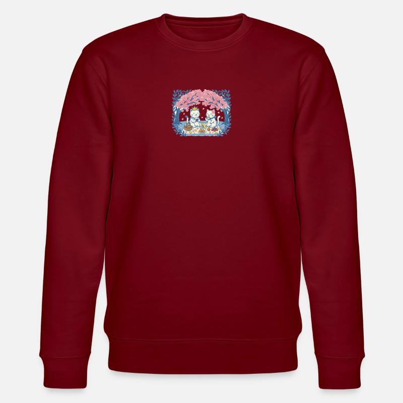 Real cats on picnic between sakura - Stanley/Stella CHANGER Unisex Organic Sweatshirt - burgundy