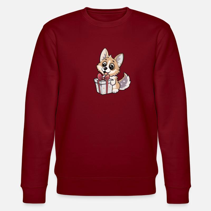 Niedlicher Wolf packt Geschenk aus - Stanley/Stella Unisex Bio-Sweatshirt CHANGER  - Burgunderrot
