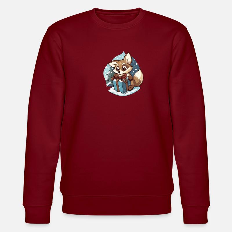 Cute fox unwraps gift - Stanley/Stella CHANGER Unisex Organic Sweatshirt - burgundy