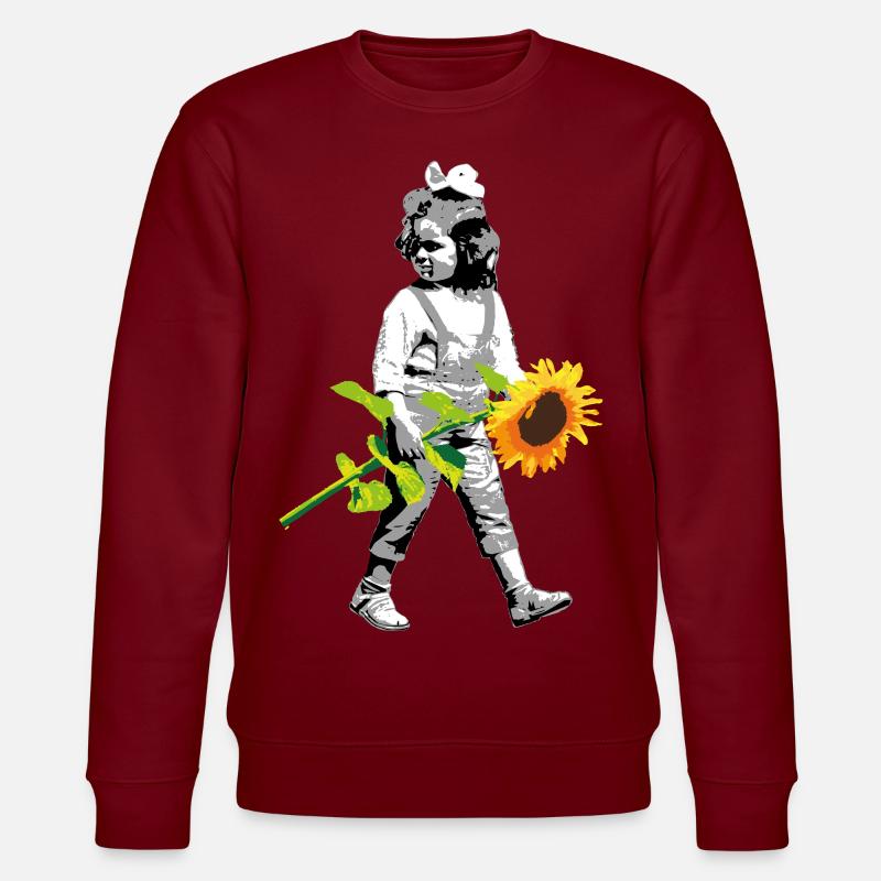 Blumenkind | Mädchen mit Sonnenblume - Stanley/Stella Unisex Bio-Sweatshirt CHANGER  - Burgunderrot
