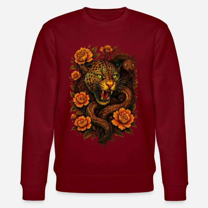 Fauchender Leopard & Schlange im Retro Design - Stanley/Stella Unisex Bio-Sweatshirt CHANGER  - Burgunderrot