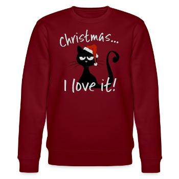 grumpy Weihnachten cat Katze ironisch Geschenk - Stanley/Stella Unisex Bio-Sweatshirt CHANGER  - Burgunderrot - Vorne - Nik (191cm) & Marisol (170cm)