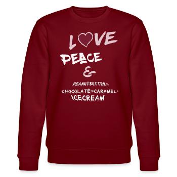 Love Peace and Peanutbutter-chocolate-icecream - Stanley/Stella CHANGER Unisex Organic Sweatshirt - burgundy - Front - Nik (191cm) & Marisol (170cm)