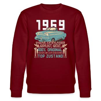 55th Birthday 55 Years Classic Car Gift 1969 - Stanley/Stella CHANGER Unisex Organic Sweatshirt - burgundy - Front - Nik (191cm) & Marisol (170cm)