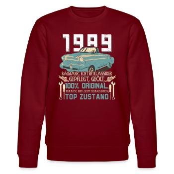 Voiture de collection 1989 Année 1989 35e anniversaire 1989 - Sweat bio CHANGER Stanley/Stella Unisexe - bordeaux - Devant - Nik (191cm) & Marisol (170cm)