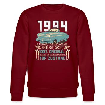 Oldtimer Baujahr 1994 Jahrgang Geburtstag Geschenk - Stanley/Stella Unisex Bio-Sweatshirt CHANGER  - Burgunderrot - Vorne - Nik (191cm) & Marisol (170cm)