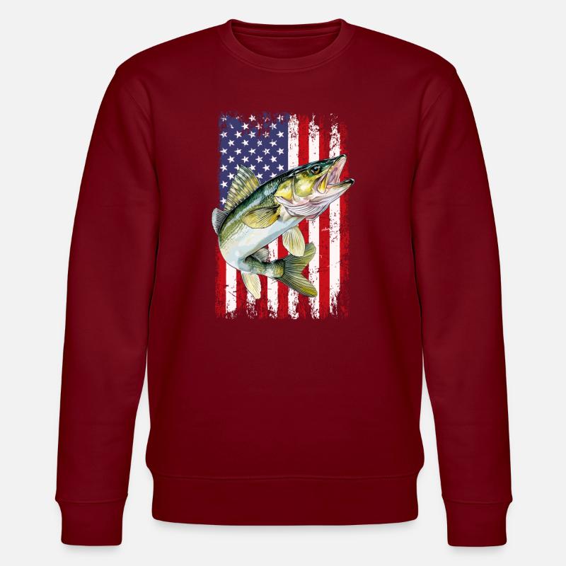Walleye camo American flag - Stanley/Stella Unisex Bio-Sweatshirt CHANGER  - Burgunderrot