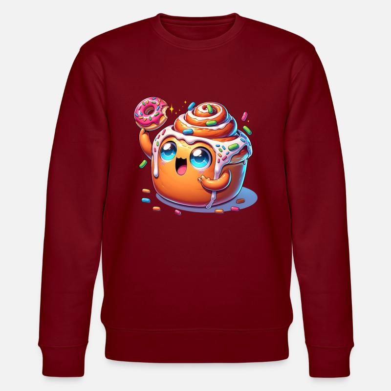 Cheerful cinnamon roll with donut - Stanley/Stella CHANGER Unisex Organic Sweatshirt - burgundy
