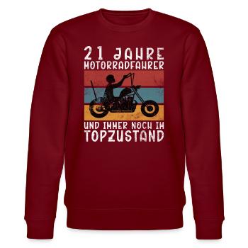 Biker 21 Jahre Motorradfahrer Geburtstag Motorrad - Stanley/Stella Unisex Bio-Sweatshirt CHANGER  - Burgunderrot - Vorne - Nik (191cm) & Marisol (170cm)